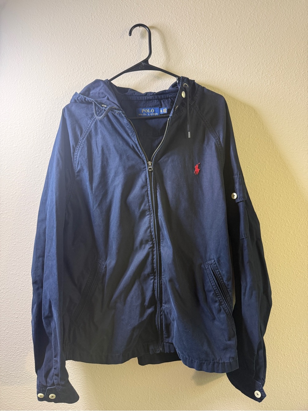 Ralph Lauren Navy Hooded Zip Jacket with Red Polo Logo